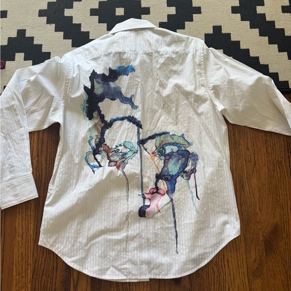Robert Graham Limited Edition White Embroidered Abstract Watercolor Shirt L - Picture 8 of 9